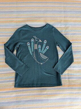 🛍️ BUNDLE ONLY • Girls Cat & Jack Dark Green Peacock knit tee size Small 6/6X